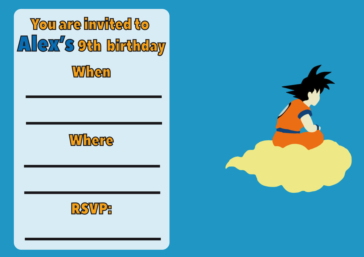 10 X Personalised Printed Boys Dragon Ball Z INSPIRED STYLE Invites – 10 X Personalised Printed Boys Dragon Ball Z Invites