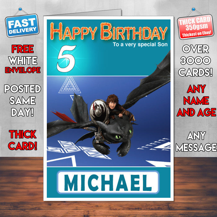 Dragons 1 Style Theme Personalised Kidshows Birthday Card (SA)