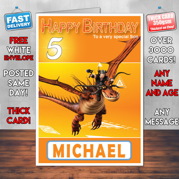 Dragons 3 Style Theme Personalised Kidshows Birthday Card (SA)