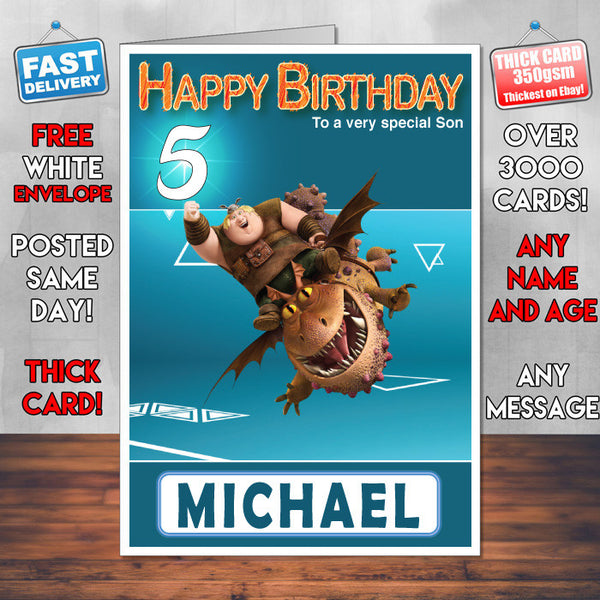 Dragons 4 Style Theme Personalised Kidshows Birthday Card (SA)