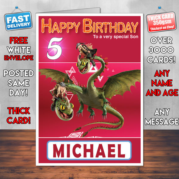 Dragons 5 Style Theme Personalised Kidshows Birthday Card (SA)