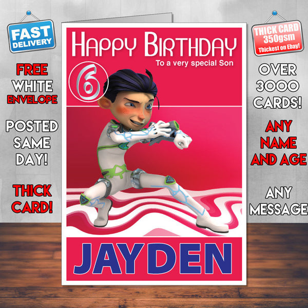 Dream Defenders 3 Style Theme Personalised Kidshows Birthday Card (SA)