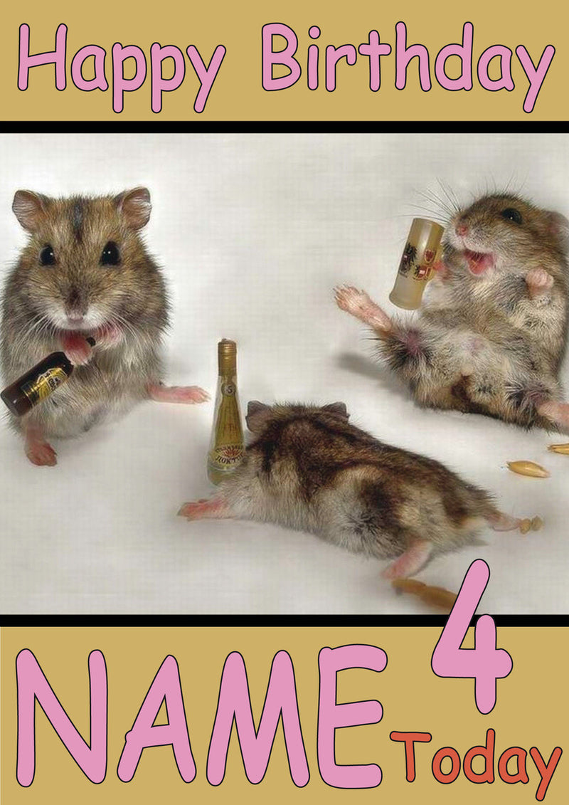 Drunken Hamsters Funny Kids Adult Personalised Birthday Card Gift Present