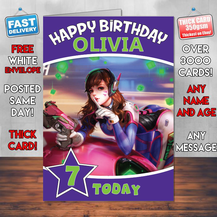 Dva Overwatch Art Inspired Style Game Kids Inspired Birthday Card (SA)