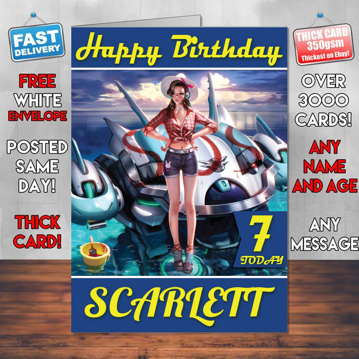 Dva Overwatch Artwork Inspired Style Game Kids Inspired Birthday Card (SA)
