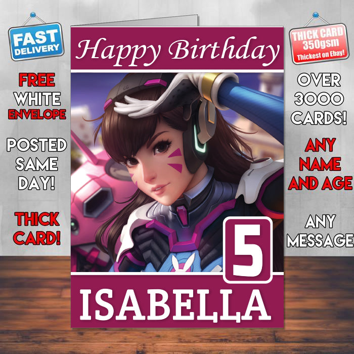 Dva Overwatch Artwork Theme Style Personalised Kids Inspired Movie Birthday Card (SA)