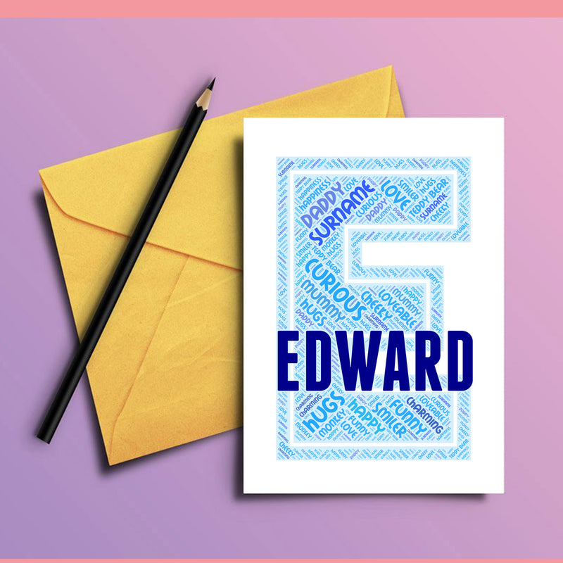 Personalised Name Word Art Poster Print Blue Letter E