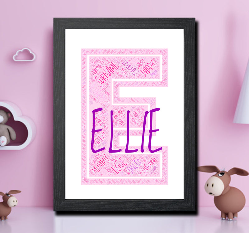 Personalised Name Word Art Poster Print Pink Letter E