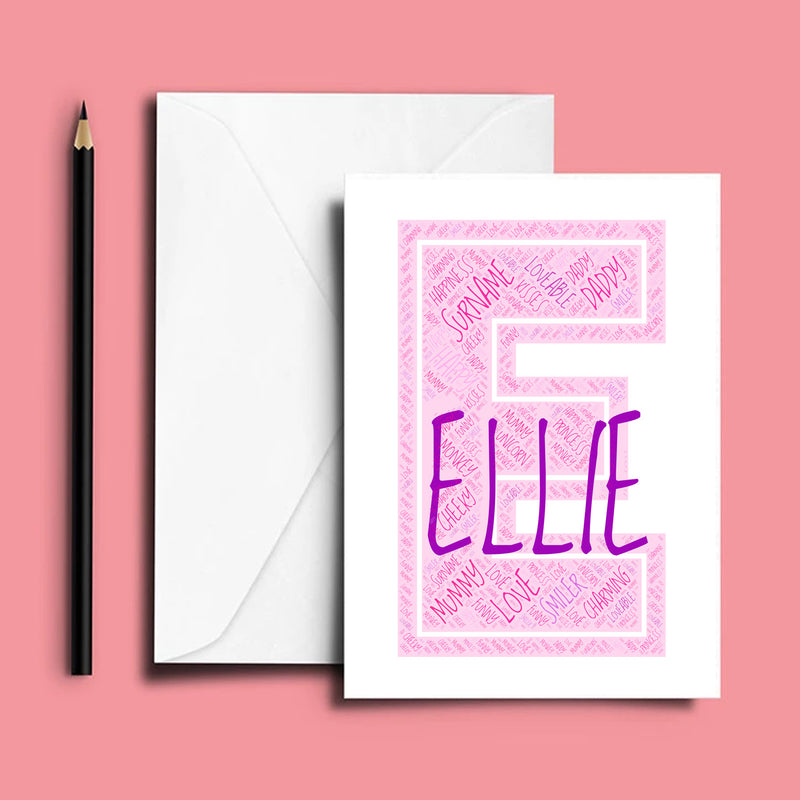 Personalised Name Word Art Poster Print Pink Letter E