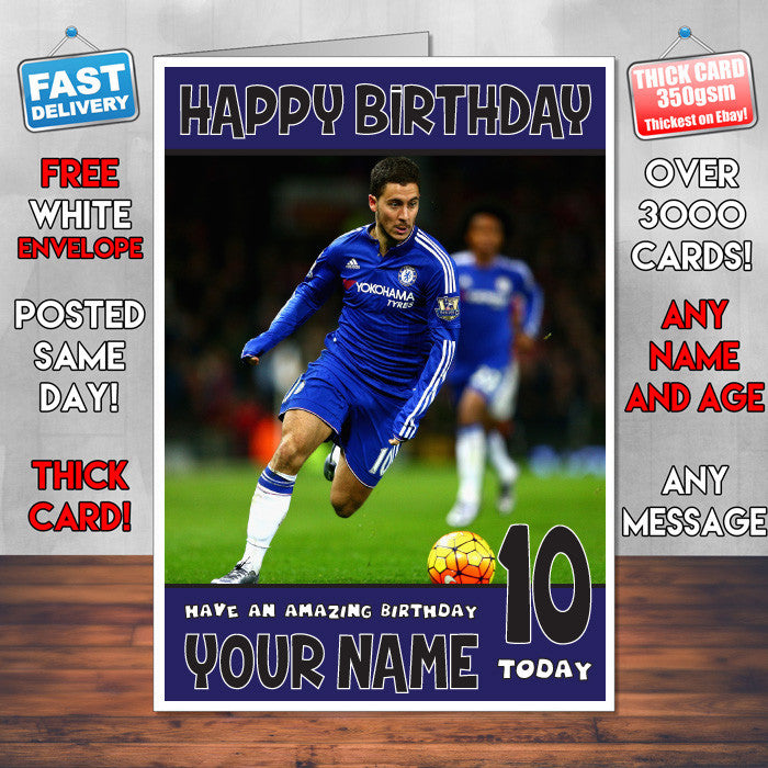 EDEN HAZARD 2 BM2 THEME INSPIRED Kids Adult Personalised Birthday Card Birthday Card