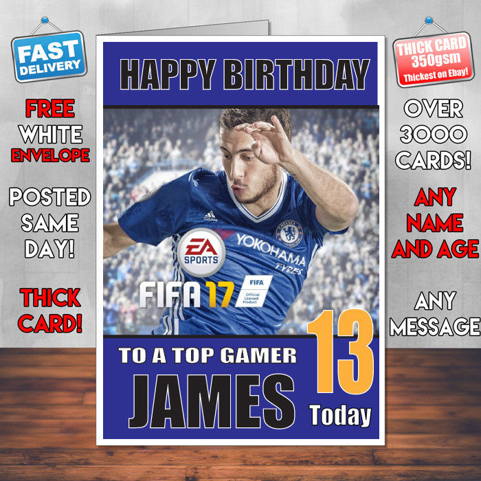 EDEN HAZARD BM2 THEME INSPIRED Kids Adult Personalised Birthday Card Birthday Card