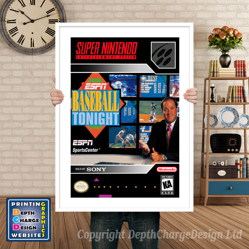 ESPN Baseball Tonight Super Nintendo GAME INSPIRED THEME Retro Gaming Poster A4 A3 A2 Or A1