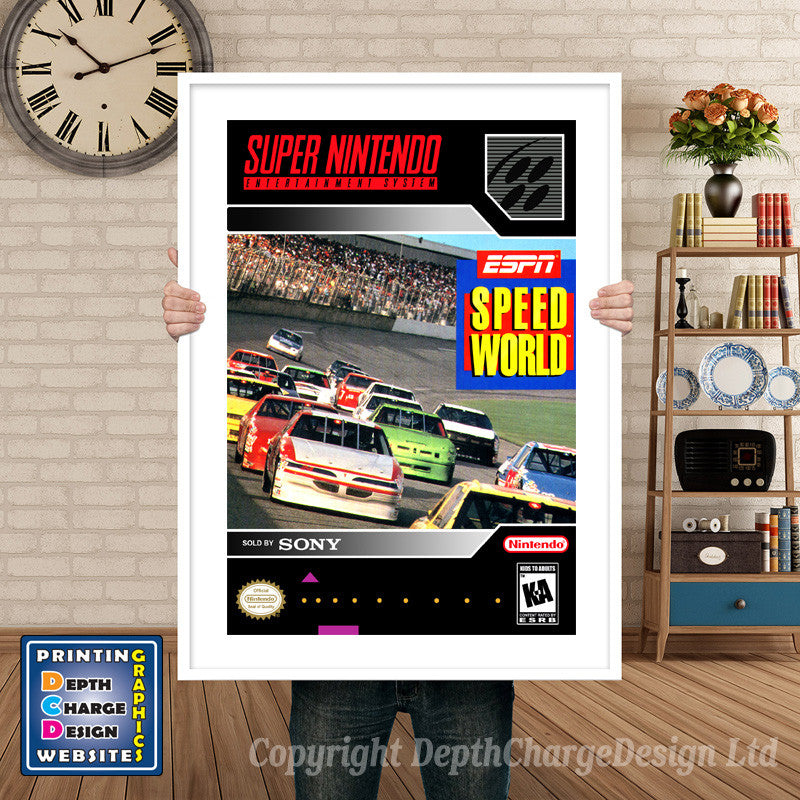 ESPN Speedworld Super Nintendo GAME INSPIRED THEME Retro Gaming Poster A4 A3 A2 Or A1