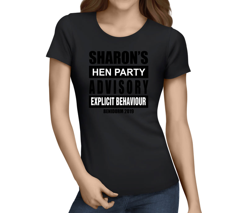 Explicit Behaviour Black Custom Hen T-Shirt - Any Name - Party Tee