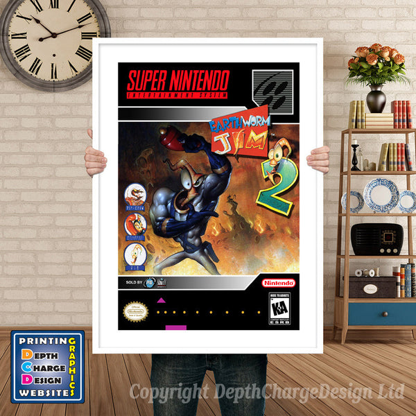 Earthworm Jim 2 Super Nintendo Game Inspired Theme Retro Gaming Poster