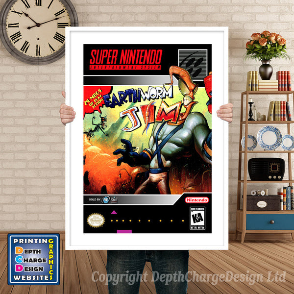 Earthworm Jim Super Nintendo Game Inspired Theme Retro Gaming Poster