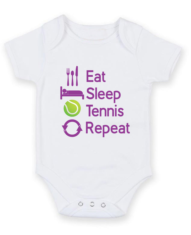 Eat Sleep Tennis Repeat Printed Baby Grow Bodysuit Boy Girl Unisex Gift