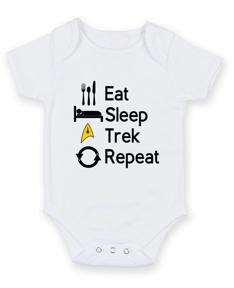Eat Sleep Trek Repeat Printed Baby Grow Bodysuit Boy Girl Unisex Gift