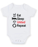 Eat Sleep United Repeat Printed Baby Grow Bodysuit Boy Girl Unisex Gift