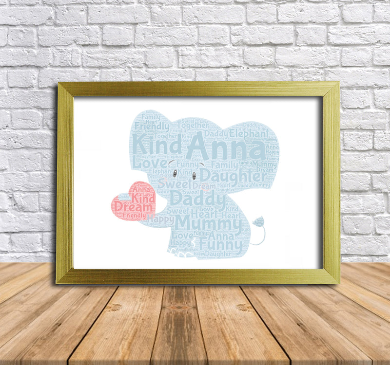 Personalised Elephant 1 Word Art Poster Print