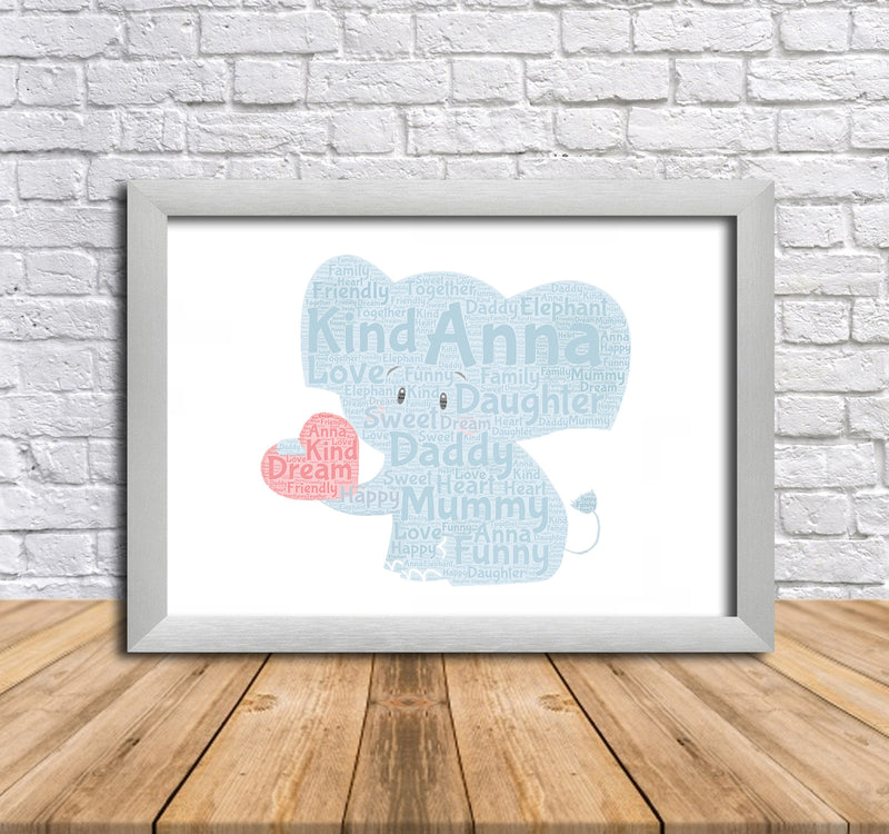 Personalised Elephant 1 Word Art Poster Print