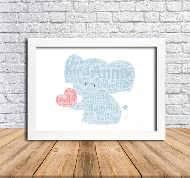 Personalised Elephant 1 Word Art Poster Print