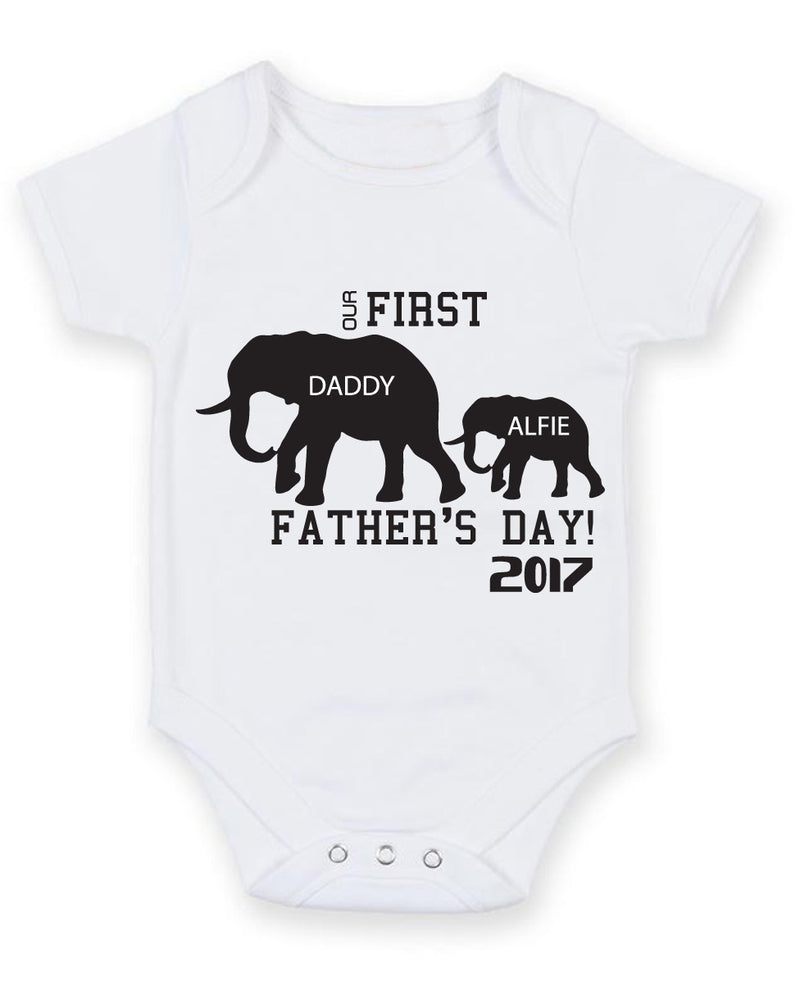 Elephant Our 1st First Fathers Father's Day Baby Grow Bodysuit