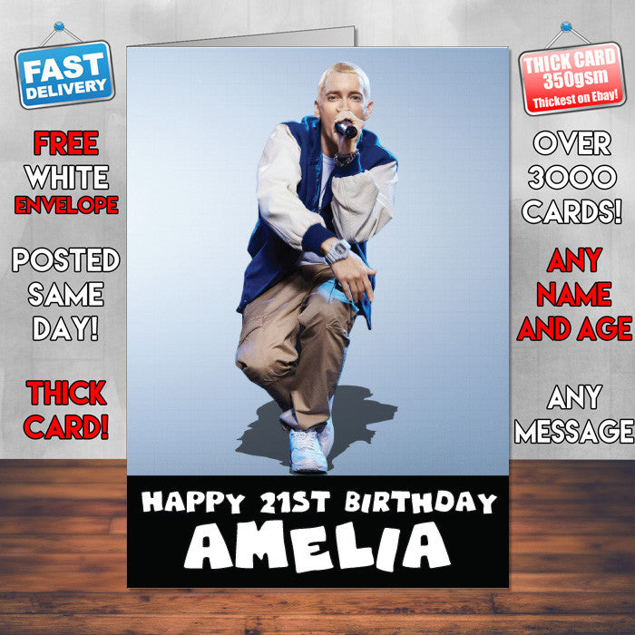 Eminem Birthday Card THEME INSPIRED Style PERSONALISED Kids Adult FUNNY Birthday Card