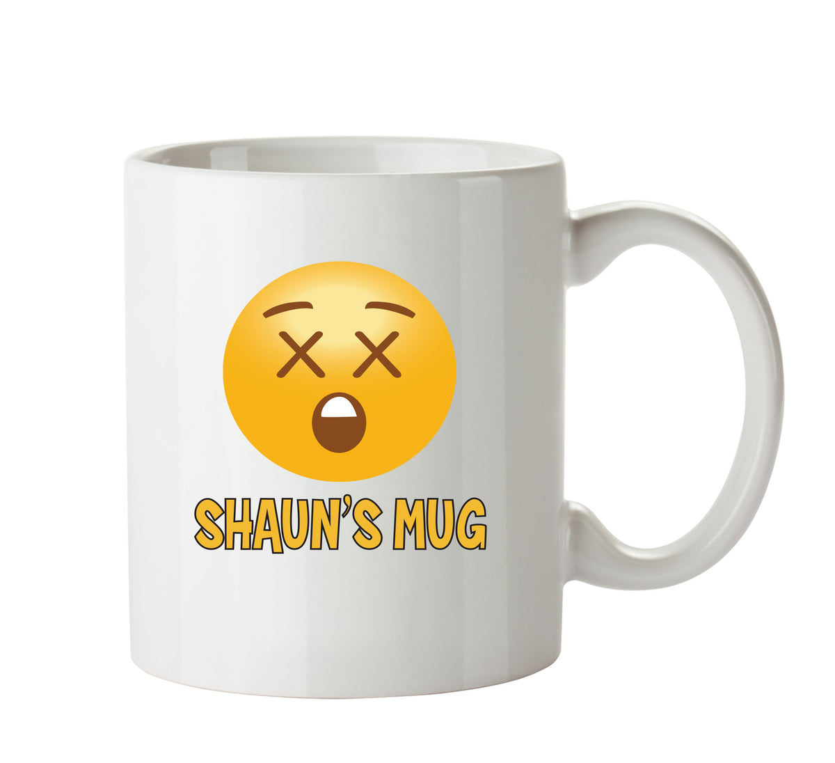 Personalised Cartoon Cross Eyed With Teeth Emoji Emoticons Mugs – printed mug product image 1