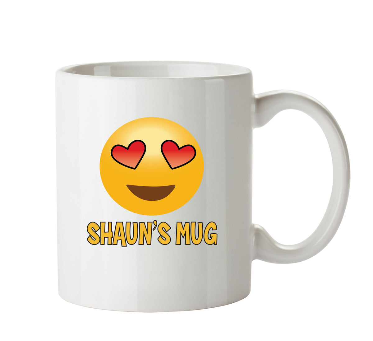 Personalised Cartoon Smiley Wirth Heart Shaped Eyes Emoji Emoticons Mugs – printed mug product image 1