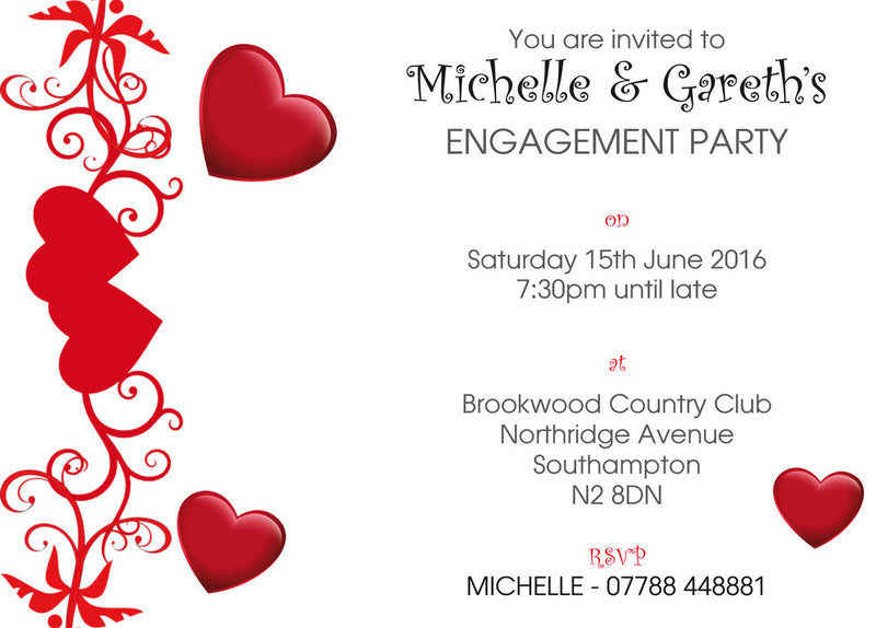 10 X Personalised Printed Engagement INSPIRED STYLE Invites Party Supplies