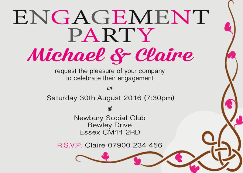 10 X Personalised Printed Engagement Party 3 INSPIRED STYLE Invites