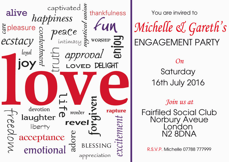 10 X Personalised Printed Engagement 10 INSPIRED STYLE Invites