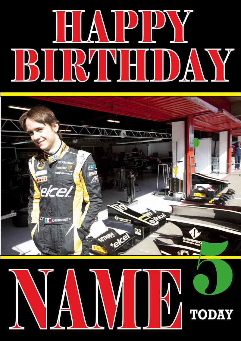 Personalised Esteban Gutierrez F1 THEME INSPIRED PERSONALISED Kids Adult Birthday Card 5