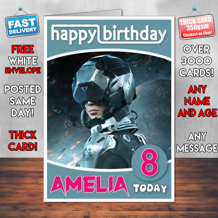 Personalised Eve Valkyrie Inspired Style Game Kids Inspired Birthday Card (SA)