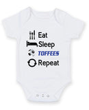 Everton Eat Sleep Repeat Football Fan Baby Grow Bodysuit