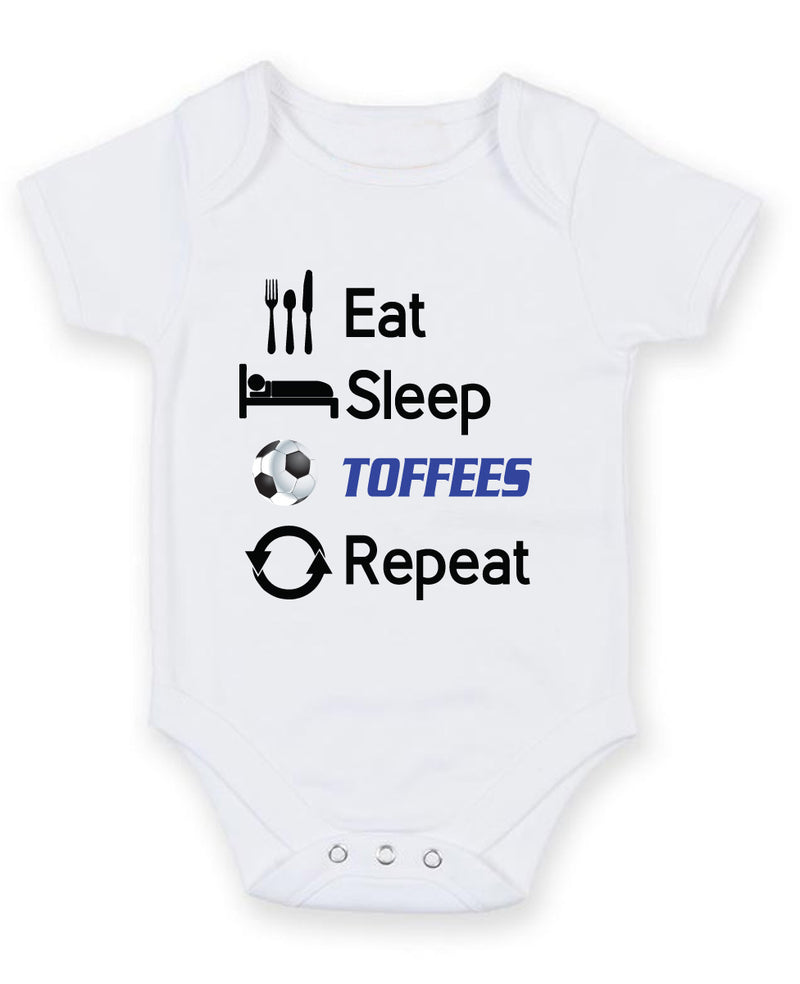 Everton Eat Sleep Repeat Football Fan Baby Grow Bodysuit