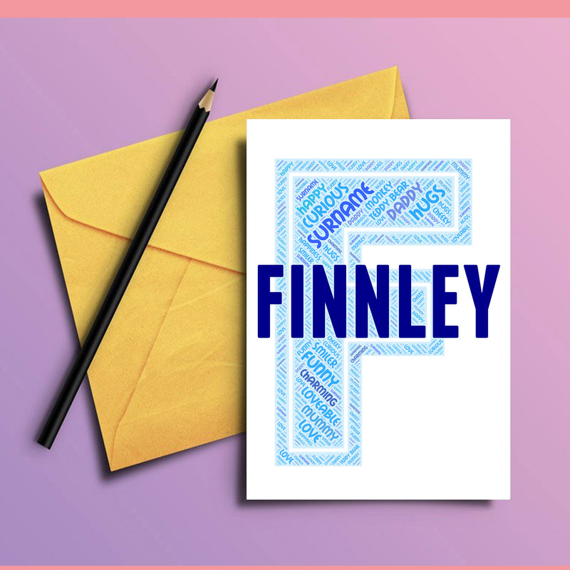 Personalised Name Word Art Poster Print Blue Letter F