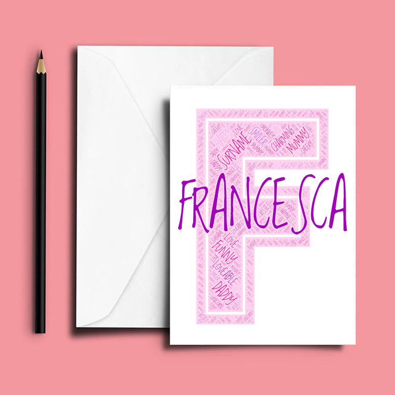 Personalised Name Word Art Poster Print Pink Letter F