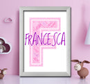 Personalised Name Word Art Poster Print Pink Letter F