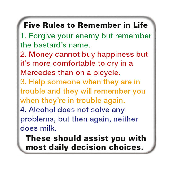 Five Rules to remember in life Drinks Coaster