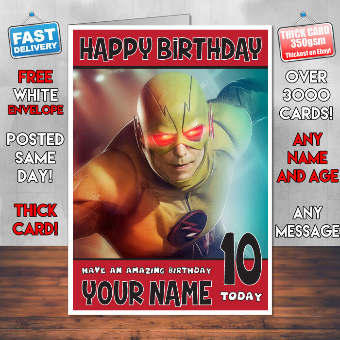 FLASH BM2 THEME INSPIRED Style PERSONALISED Kids Adult FUNNY Birthday Card