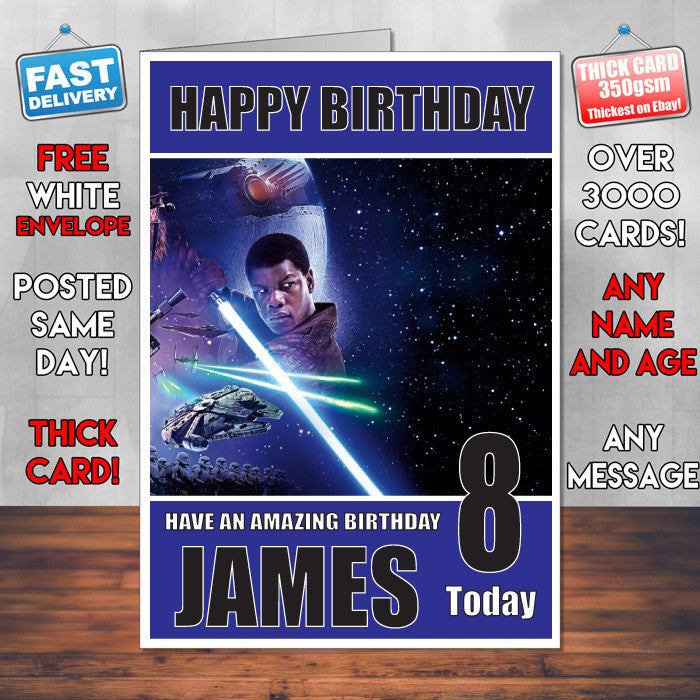 FORCE AWAKENS 2 BM THEME INSPIRED Style PERSONALISED Kids Adult FUNNY Birthday Card