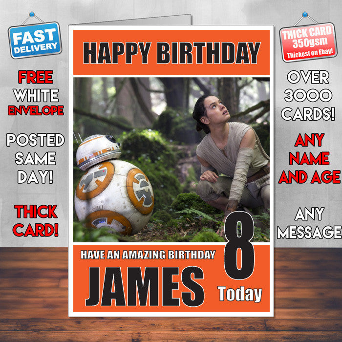 FORCE AWAKENS 3 BM THEME INSPIRED Style PERSONALISED Kids Adult FUNNY Birthday Card