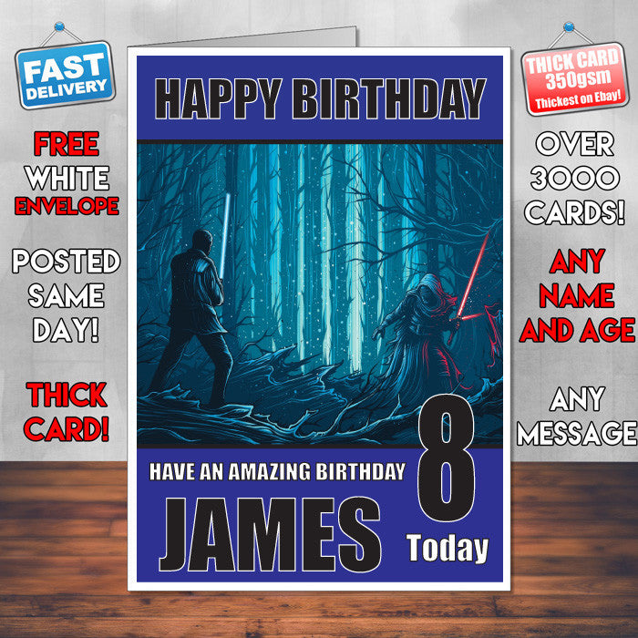 FORCE AWAKENS 6 BM THEME INSPIRED Style PERSONALISED Kids Adult FUNNY Birthday Card