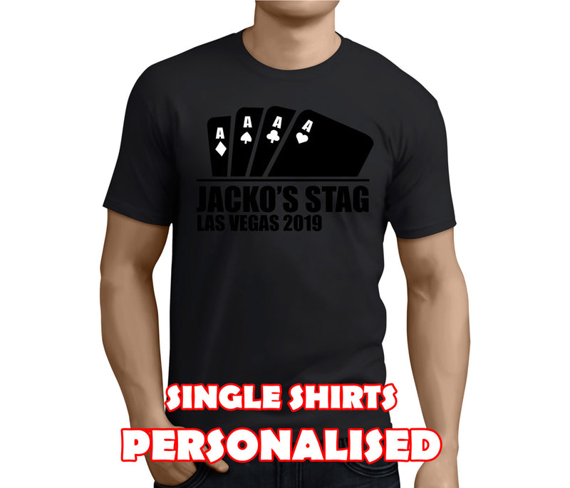 Four Aces Black Custom Stag T-Shirt - Any Name - Party Tee