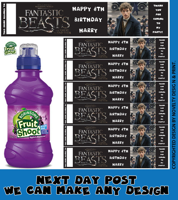 Fantastic Beasts Inspired Theme Personalised Party Fruit Shoot Label Sticker