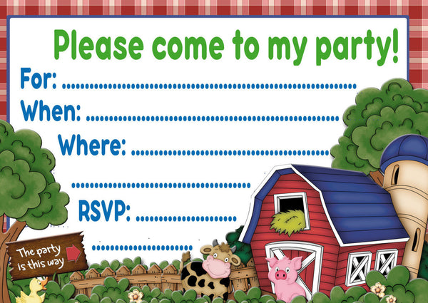 10 X Personalised Printed Kids Party Farm Invites Party Supplies