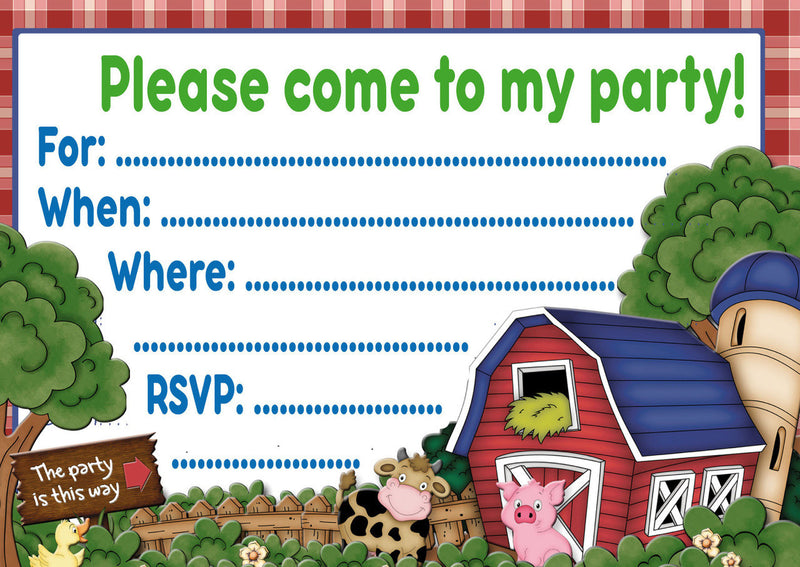 10 X Personalised Printed Kids Party Farm INSPIRED STYLE Invites Party Supplies