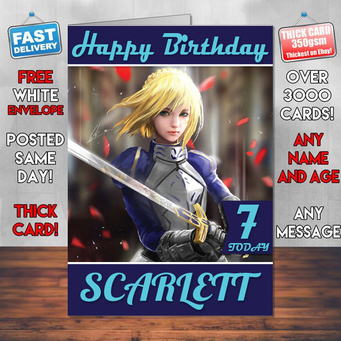 Fate Stay Night Inspired Style Game Kids Inspired Birthday Card (SA)